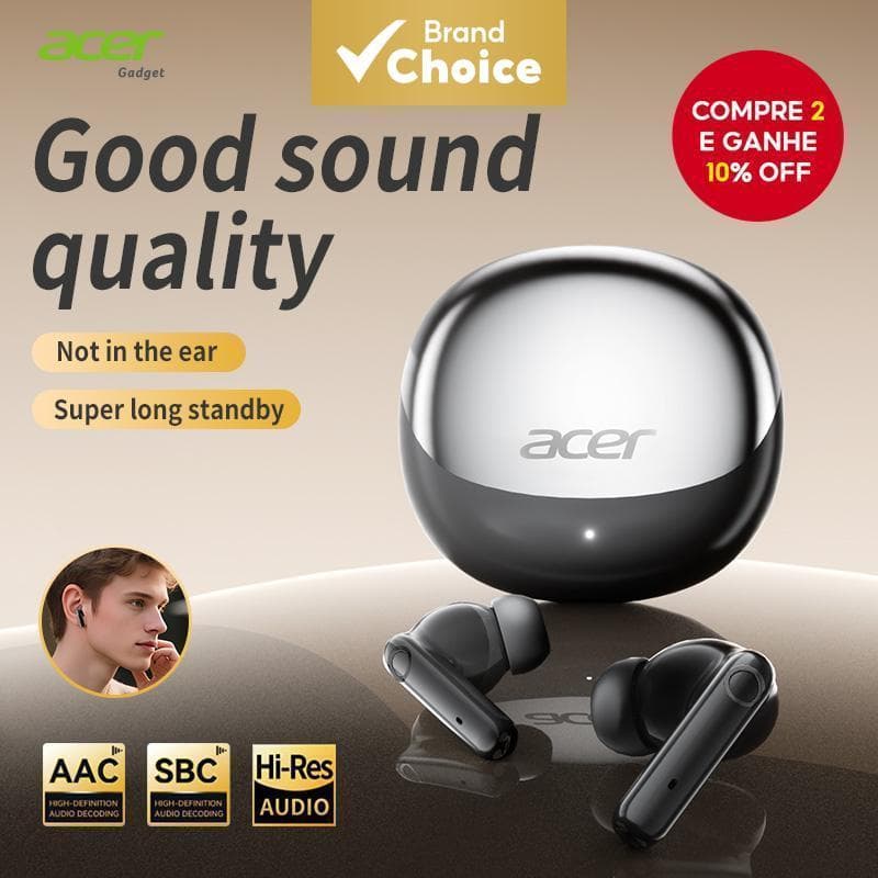 Acer OHR546 Fones de Ouvido Intra-Auriculares Sem Fio Qualidade Sonora HIFI Redução de Ruído Confortáveis Bluetooth