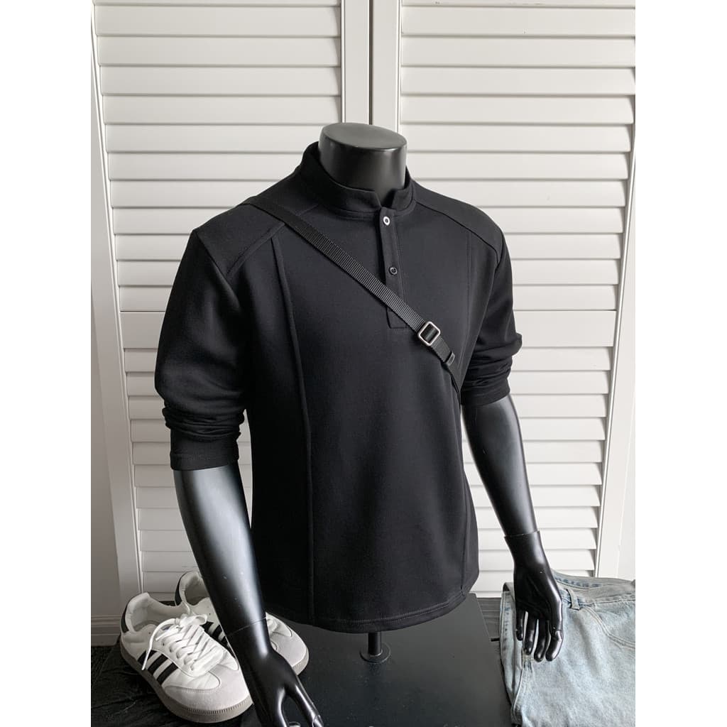 American Henry Collar Camiseta de ombro genuíno masculina outono pesado Casual camiseta Top moletom solto masculino