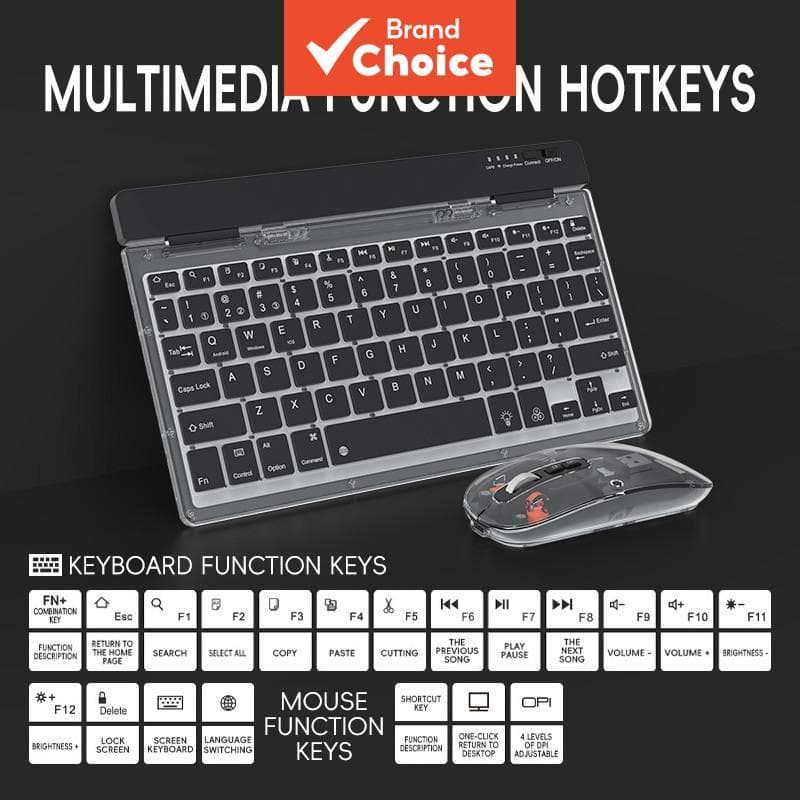 Jomaa Teclado e Mouse Sem Fio Retroiluminado RGB Conjunto 2.4G+Bluetooth Teclado Recarregável Transparente com Teclas
