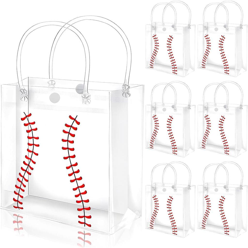 FYSUIMU 12 Peças Sacolas de Presente Transparentes de PVC para Beisebol, Sacolas para Lembranças de Festas com Tema de E