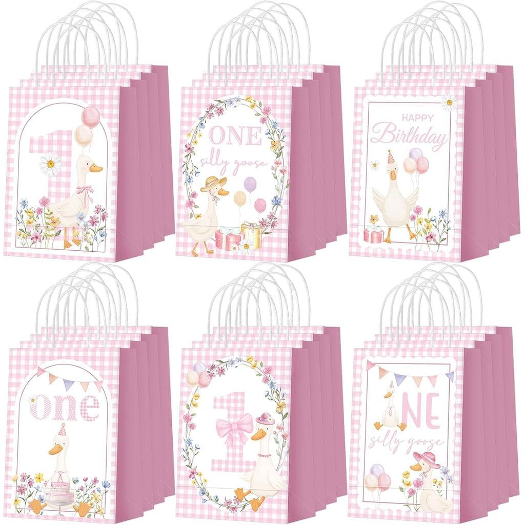 Epakh 24 Peças Sacolas de Lembrancinhas para Festa Silly Goose com Alças, Sacolas Reutilizáveis para Presentes e Lembran