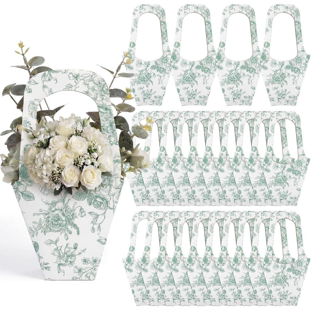 Fullhawl Pacote com 24 Sacos para Flores, Sacos de Papel Kraft para Presentes Florais com Alças, Sacos para Embalagem Fl