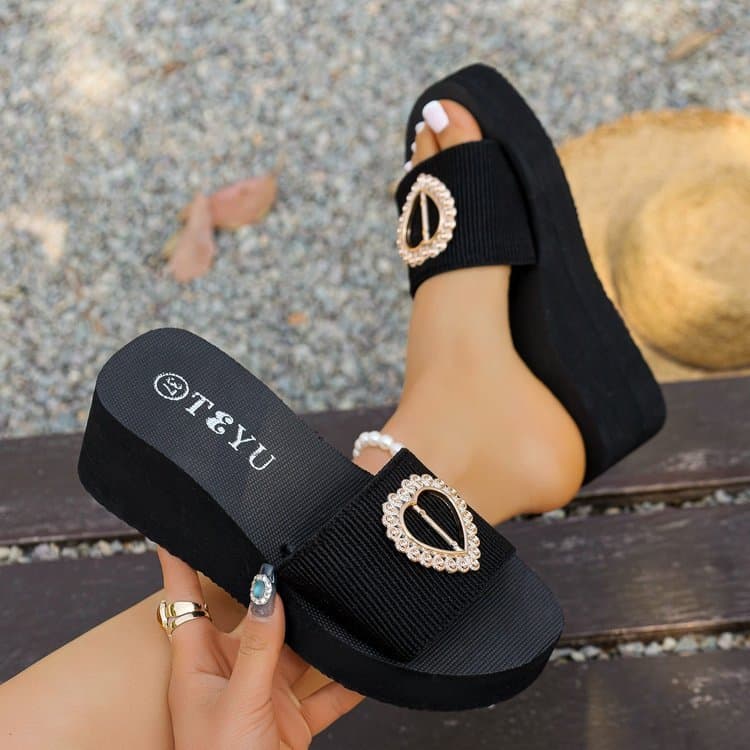Chinelos femininos, chinelos de salto cunha, chinelos de sola grossa, sapatos para atividades ao ar