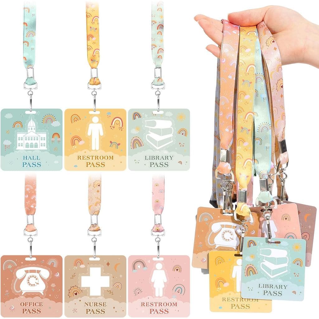 Kosiz 6 Conjuntos de Cordões de Pescoço em PVC Estilo Boho para Crachás de Acesso e Crachás Escolares Incluem 6 Crachás