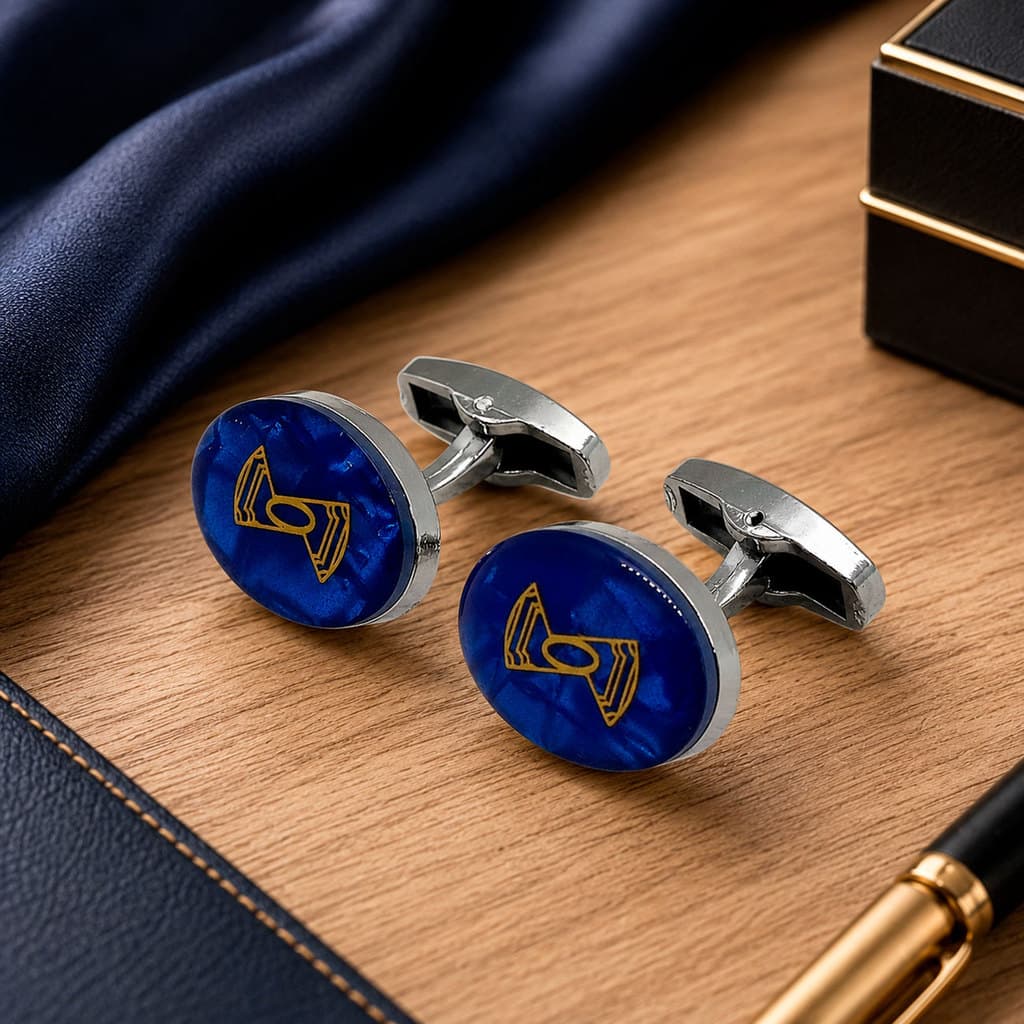 Abotoaduras Oval Prateada Azul