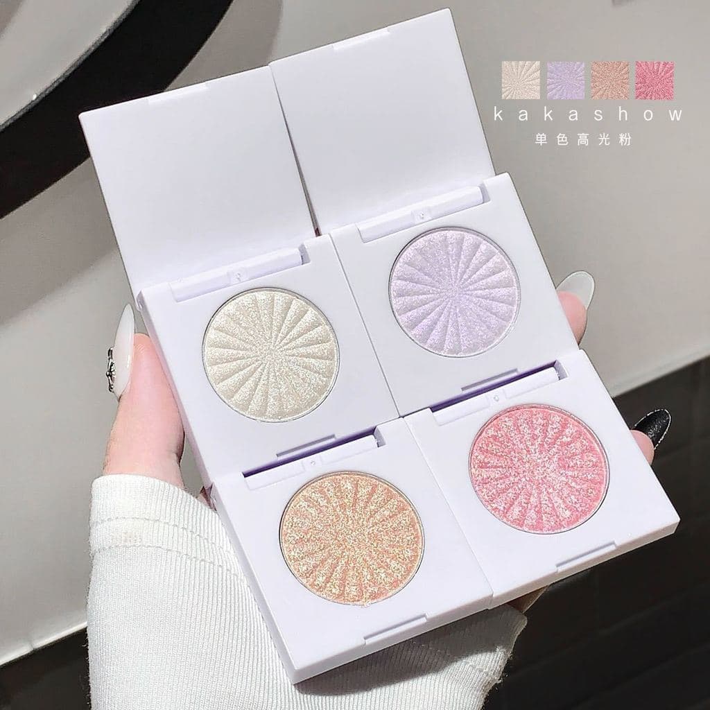 Kakashow monocromático destacando pó facial iluminando paleta de contorno perolado Glitter deitado bicho da seda facial
