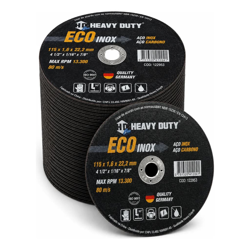 Kit 20 Disco Corte Aço Inox Metal 4.1/2 115mm Corte fino Esmerilhadeira Heavy Duty