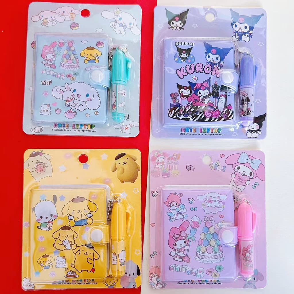 Mini caderno Sanrio bonito animal de estimação caderno estudante portátil diário manual com caneta esferográfica conjunt