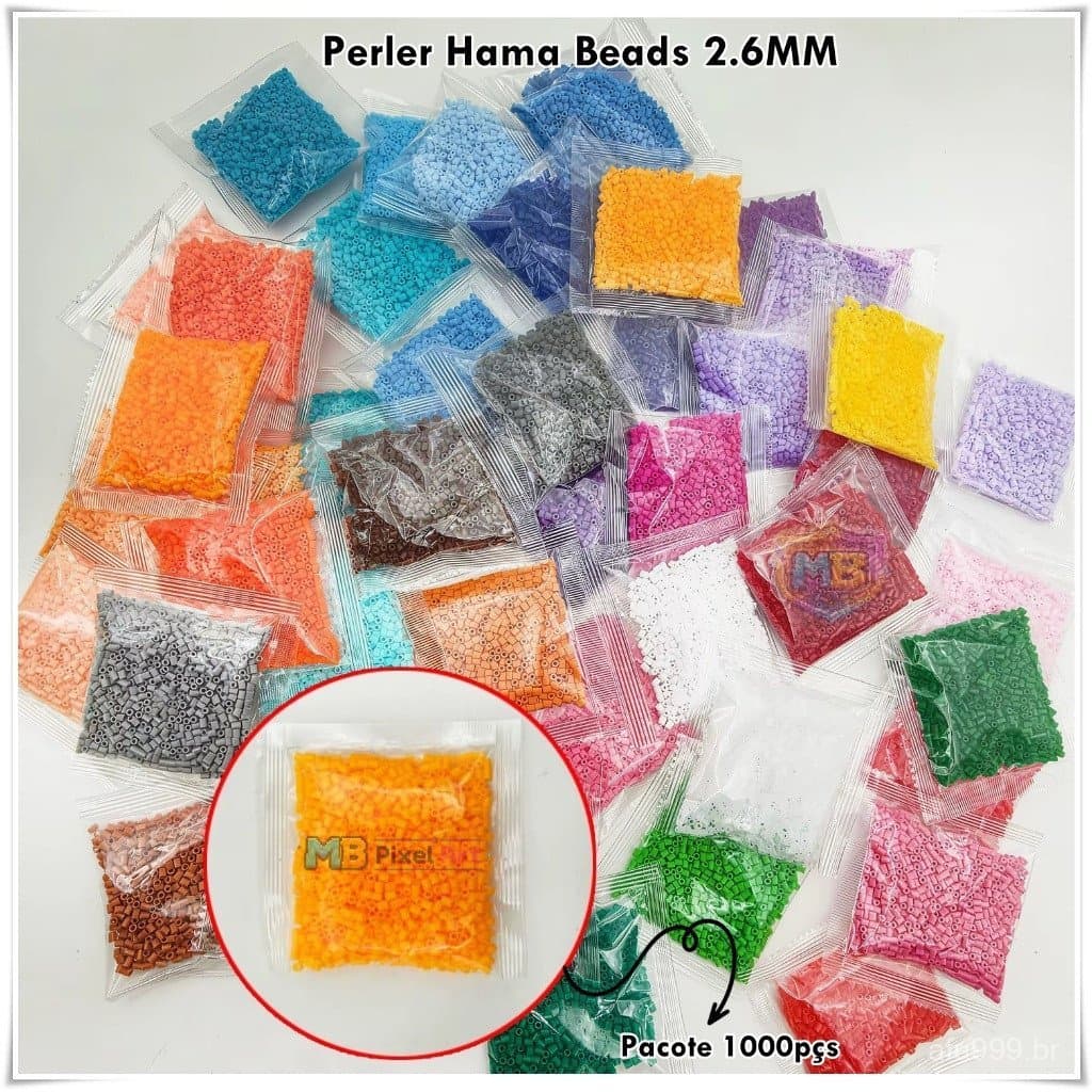 Perler Hama Beads 2.6mm  1.000 Pçs Coloridas Varias Cores Pixel Arte