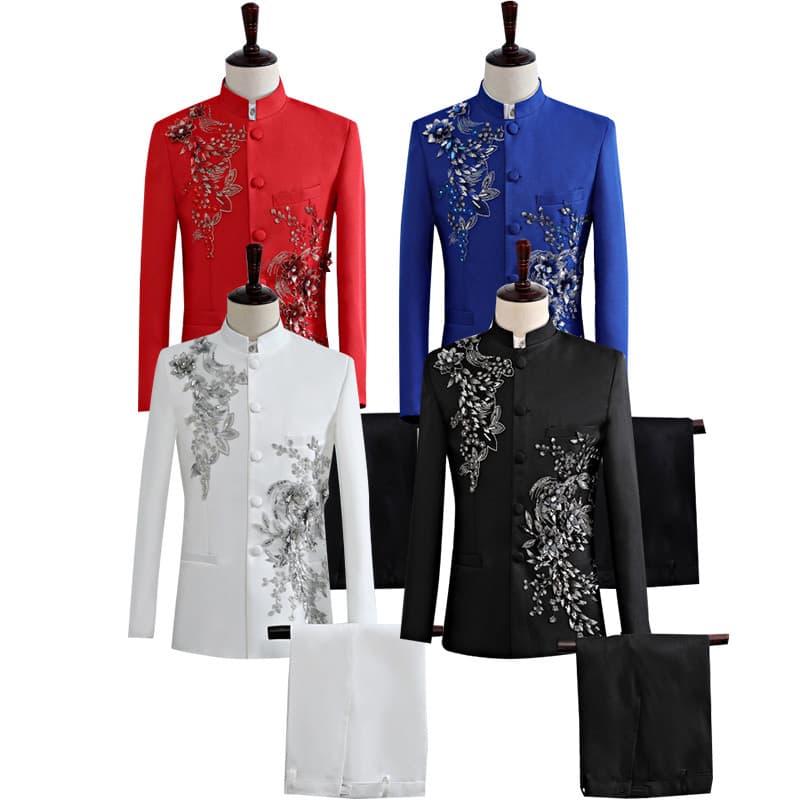 Zhongshan traje de lantejoulas terno adulto masculino grande terno desempenho de palco traje cantor anfitrião vestido