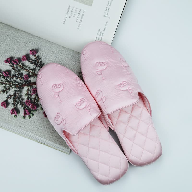 Rosa bordado casa sapatos primavera outono feminino interior simples respirável confortável antiderrapante mudo Boutique