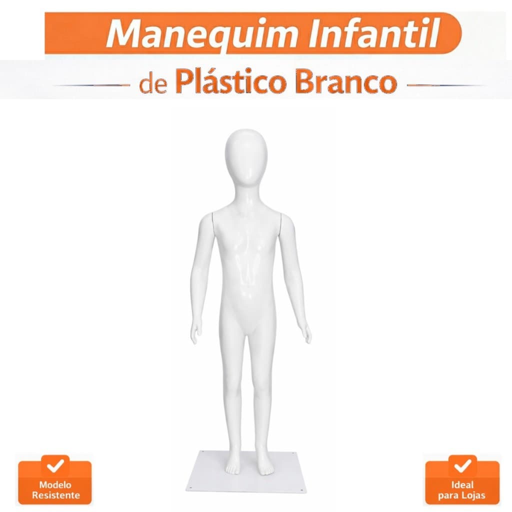 Manequim Infantil Corpo Inteiro Branco 4 a 6 Anos com Base Semi Brilho Premium