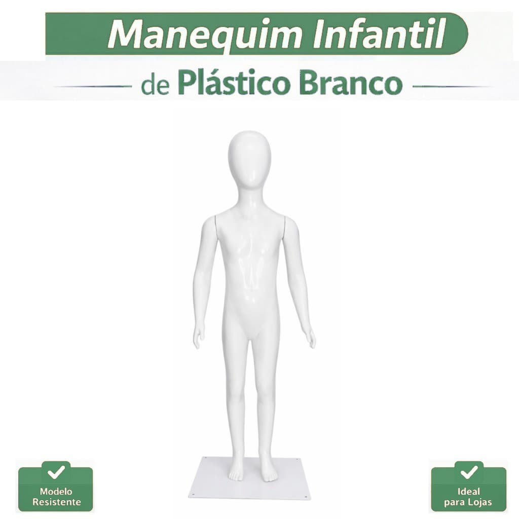 Manequim Infantil Corpo Inteiro 4 a 6 Anos Base Inclusa Branco Semi Brilho Linha Premium