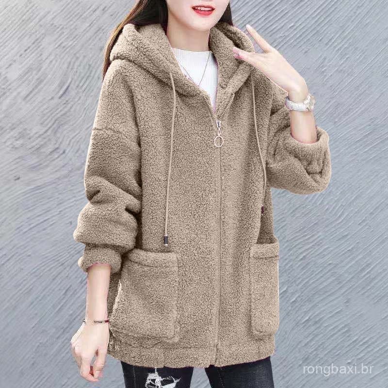 100kg Plus Size jaqueta de lã de cordeiro feminina 2026 novo estilo gordura mm outono inverno solto versão coreana molet