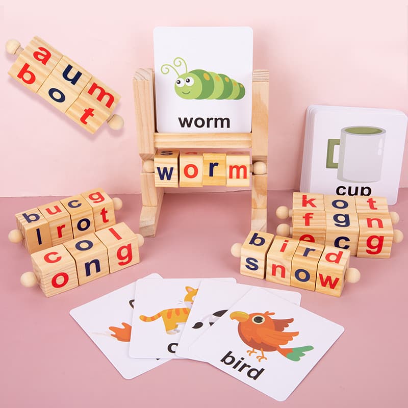 Crianças brinquedos educativos bebê aprender inglês ortografia palavras blocos de construção jardim de infância Montesso