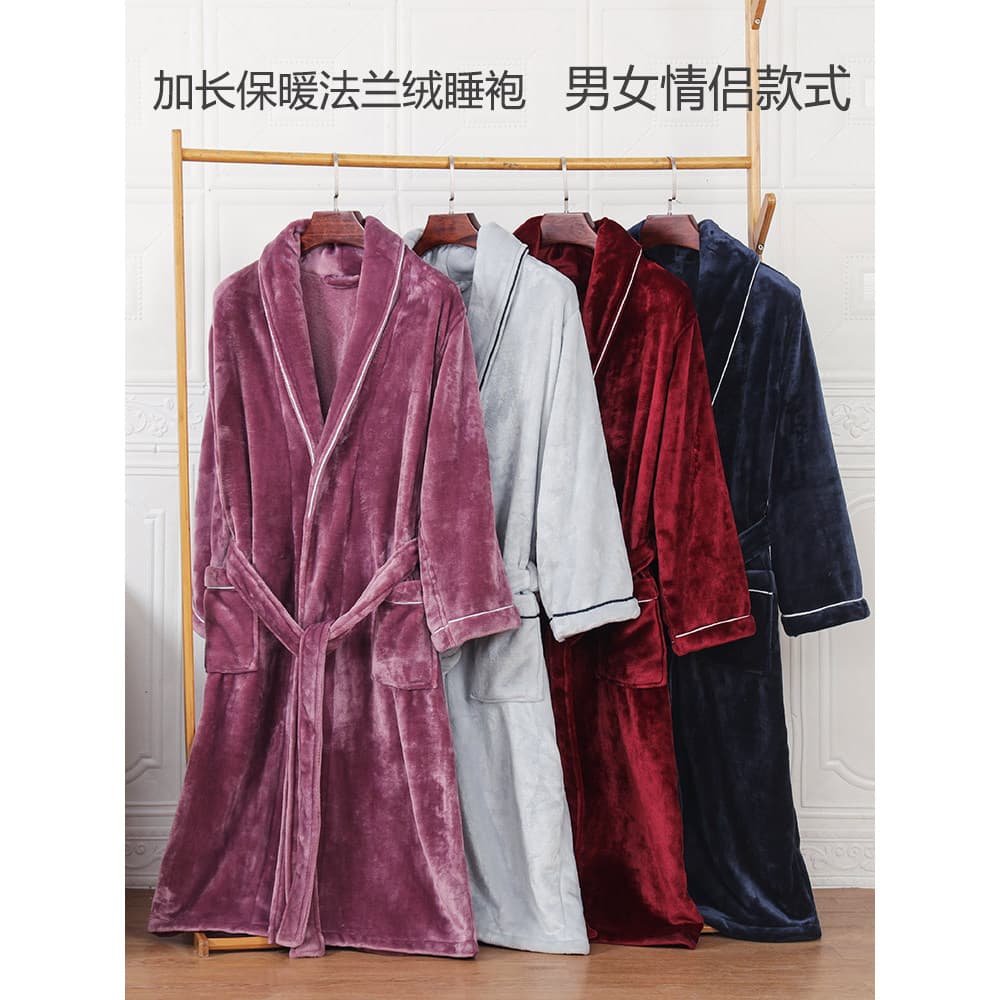 Camisola feminina outono inverno flanela mais velo engrossado casal roupão pijamas masculinos casal Coral velo longo Hom