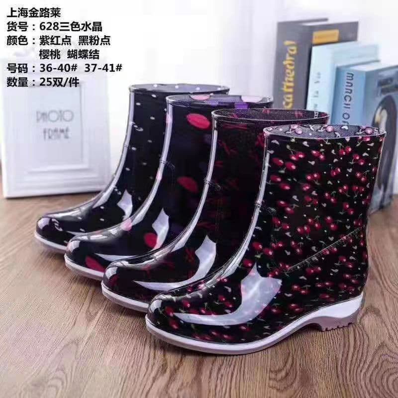 Shanghai Juli Botas de chuva curtas de cano alto, botas de chuva para meninas, resistentes a ácidos e álcalis, sola de t