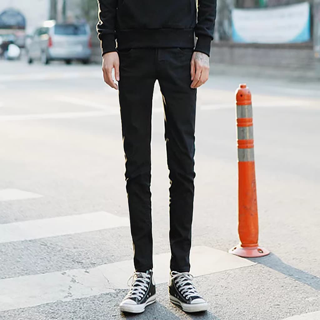 Verão estilo fino High street street Wear vibe estilo preto Slim-fit Jeans masculino na moda All-match Sli
