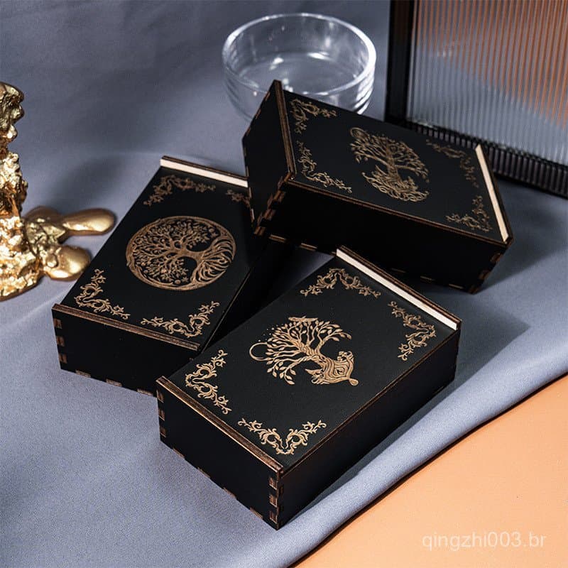 Caixa de Armazenamento de Cartas de Tarot em Madeira, Caixa Deslizante de Madeira para Jogos de Tabuleiro e Cartas, Em E
