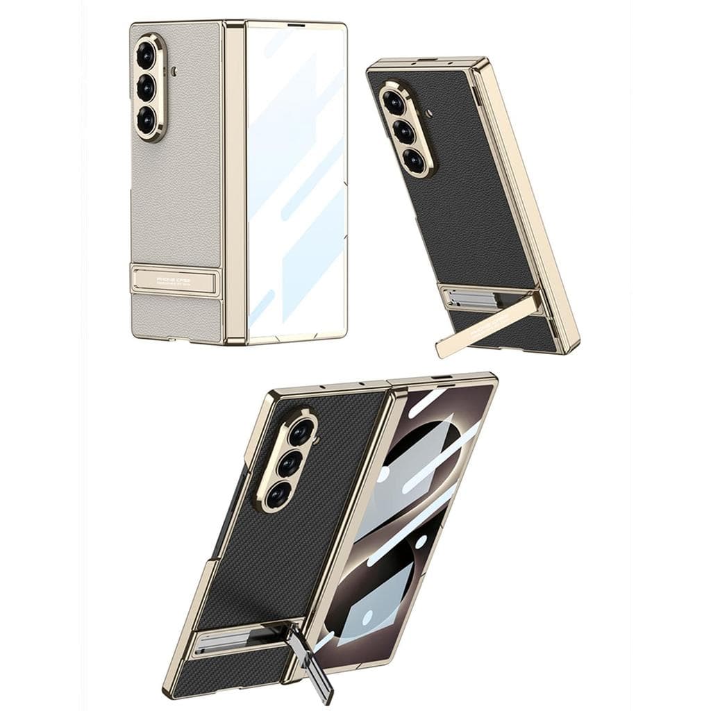 Vidro Temperado Frontal Integrado Externo Removível Com Suporte De Metal Textura De Couro Para Samsung Galaxy Z Fold 8 U