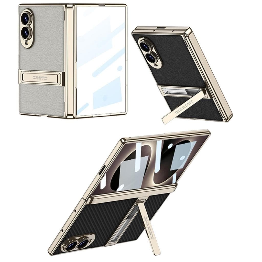 Capa De Textura De Couro Com Suporte De Metal Removível Frontal Integrado Para Samsung Galaxy Z Fold 8 Dobradiça Complet