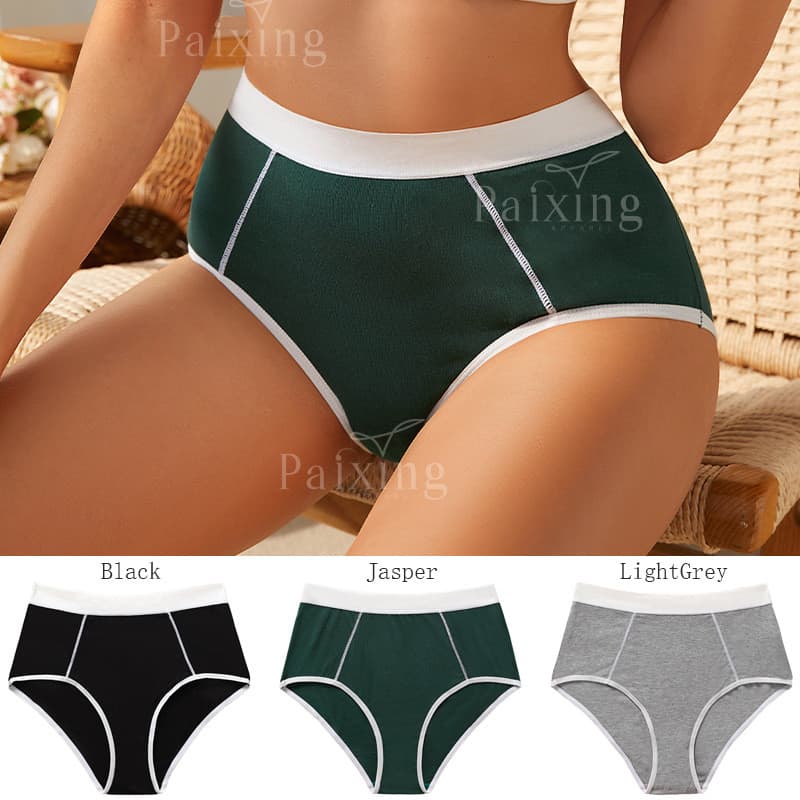 Tamanho grande cintura alta com nervuras confortável roupa interior única cor combinando luz respirável puro algodão vir