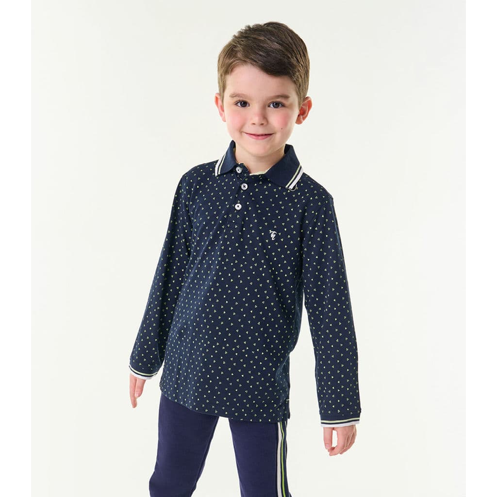 Polo Infantil Manga Longa Trick Nick Azul