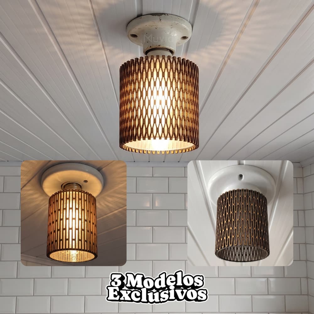 Plafon Sobrepor de Teto Luminária Abajur Mdf Encaixe Fácil Muvia Design