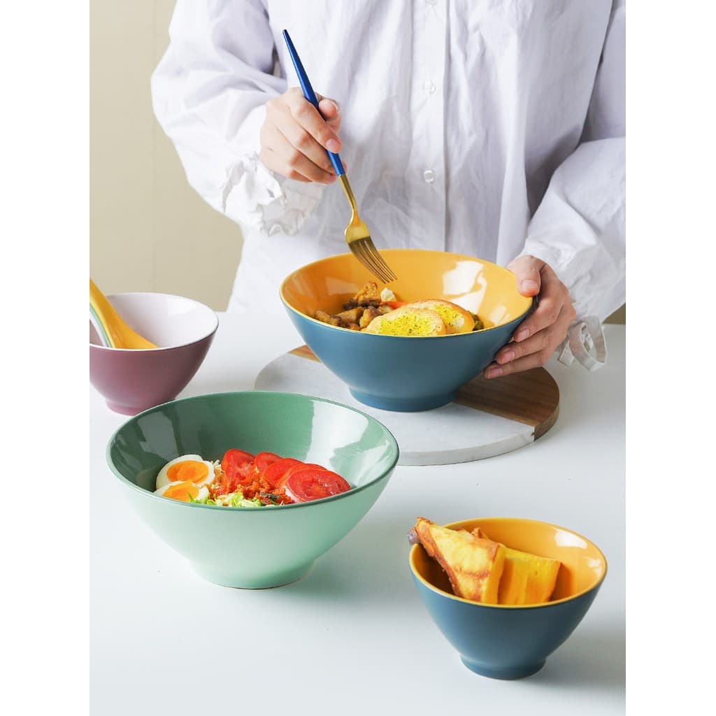 Ezicok tigela de macarrão cerâmica grande tigela de arroz doméstico tigela de sopa de macarrão tigela de salada simples