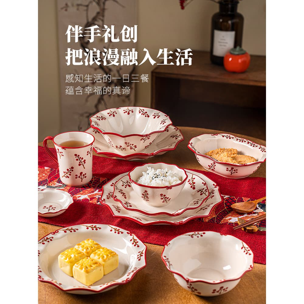 Ezicok talheres de cerâmica pintados à mão, conjunto de pratos festivos, prato de jantar chinês, tigela de macarrão, pra