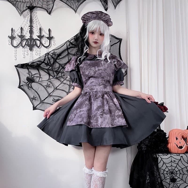 Traje japonês de Halloween abóbora bruxa traje Horror boneca empregada traje escuro gótico vampiro vestido feminino