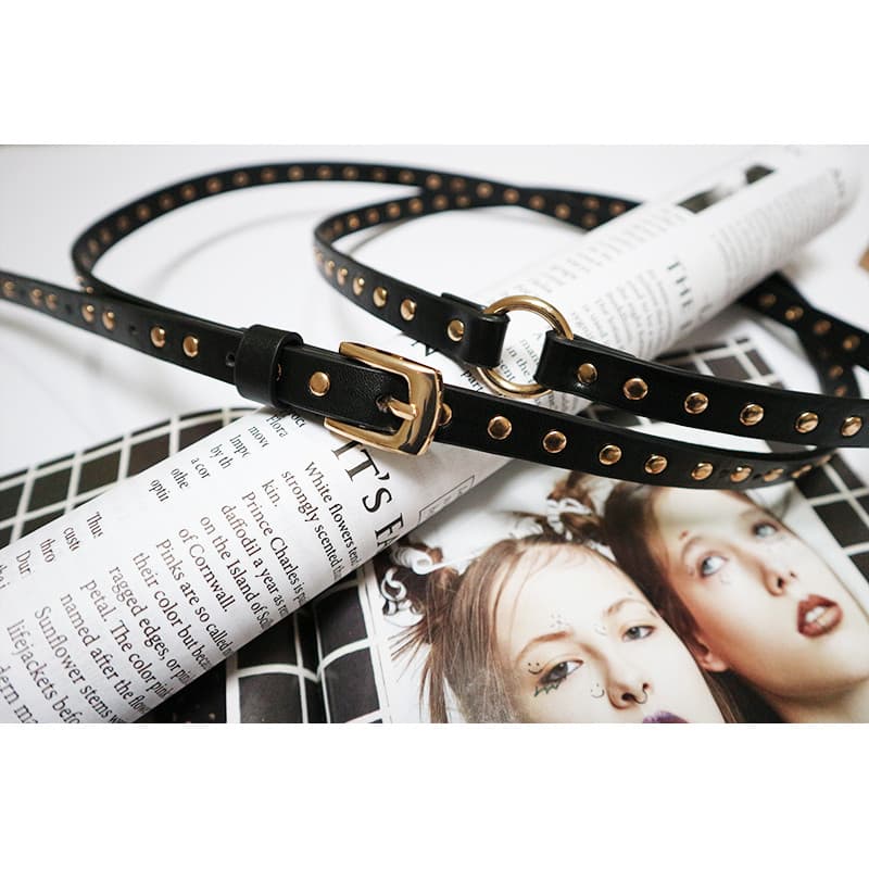 Cinto de rebite feminino alongado estudante simples All-Match decorativo Jeans cinto moda tamanho grande jovens fino ser