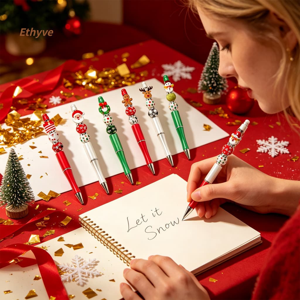 Suprimentos Exclusivos Para Escrita De Estudantes , Canetas Frisadas De Natal Diy Com Pingentes Esmaltados Fofos Artes C