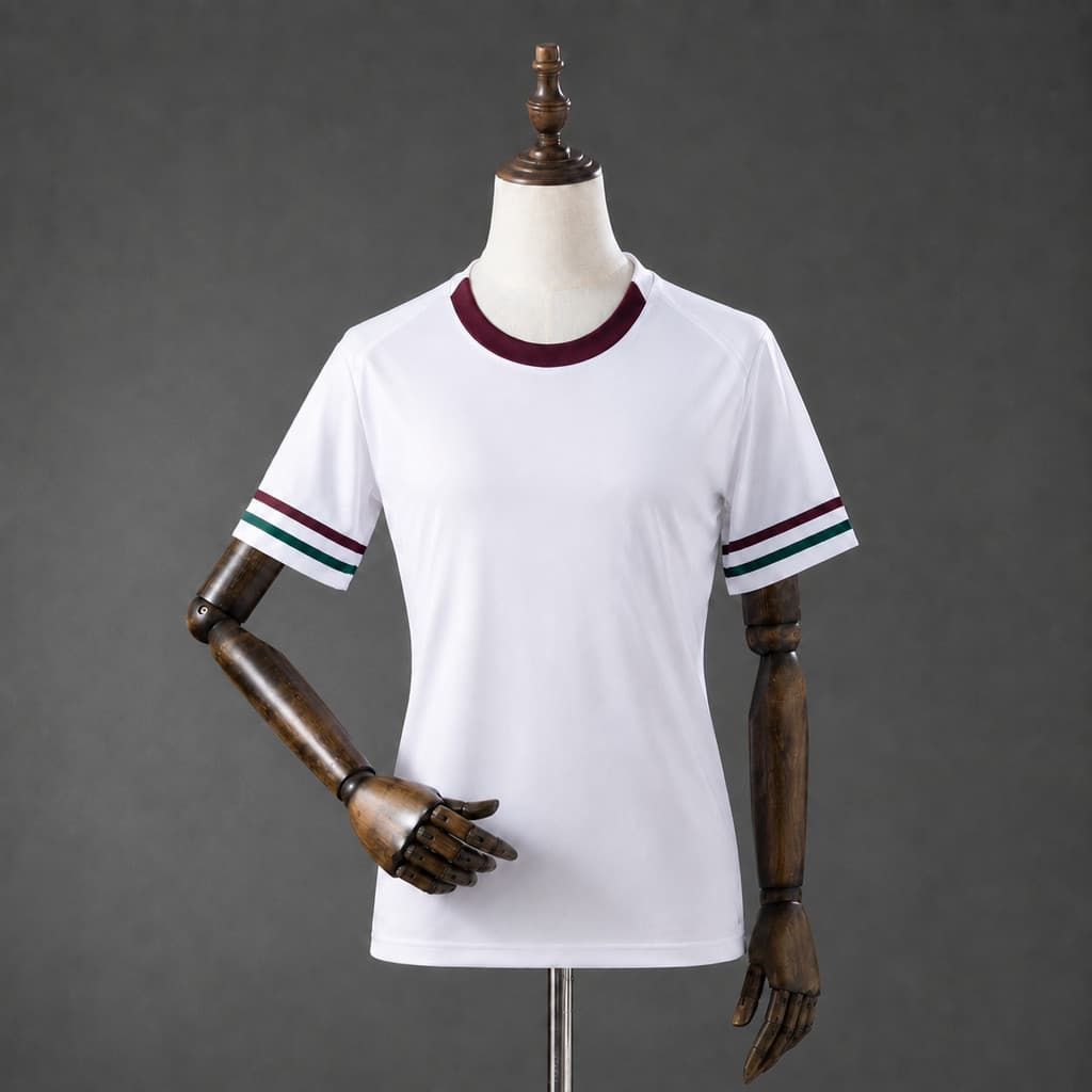 Camisa Feminina Branco com Detalhes Verde e Bordo  26/27 Modelo Esportivo Casual P ao 2XL