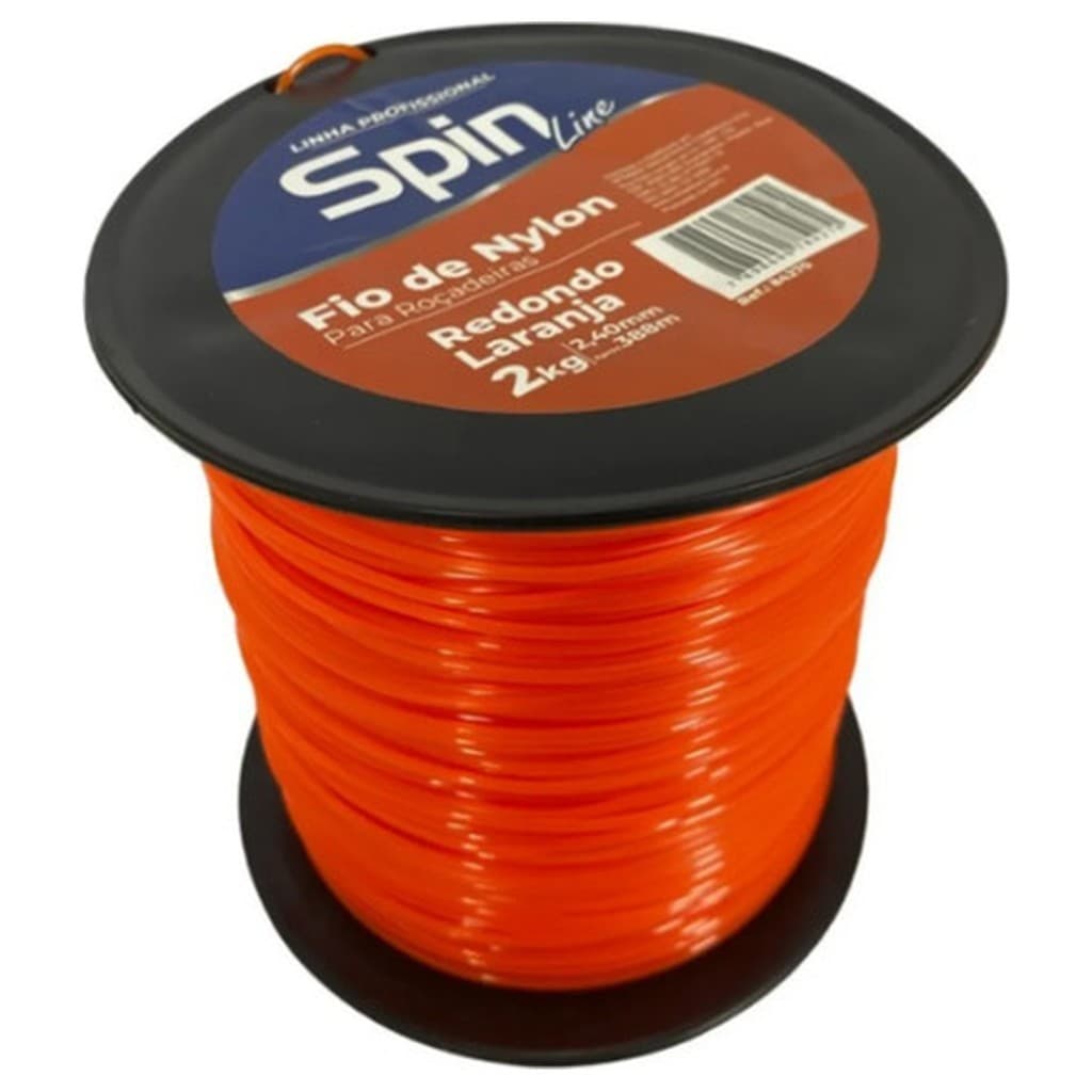 Fio Nylon Spin Redondo Roçadeira 2,40mm 2kg 388m Laranja