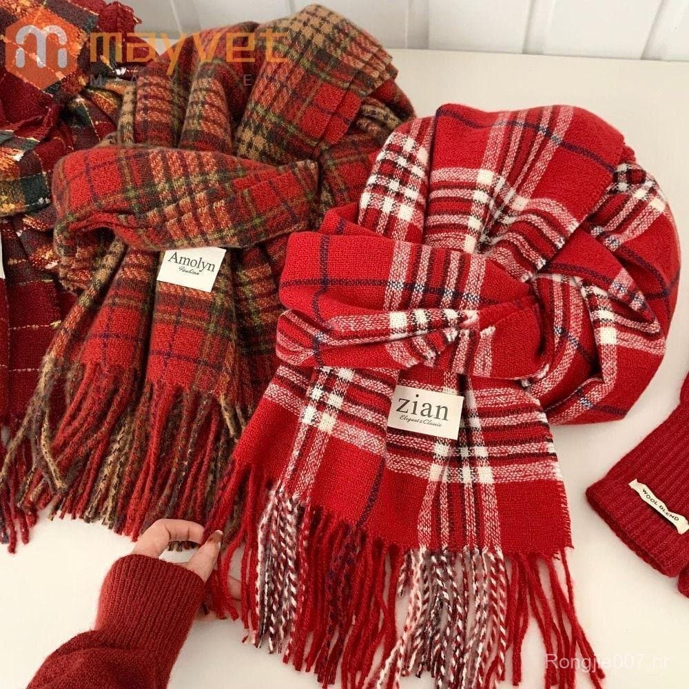 MAYVET Lenços De Malha , Lenço Grosso Xadrez Vermelho De Inverno Quente Da Moda Ano Natal