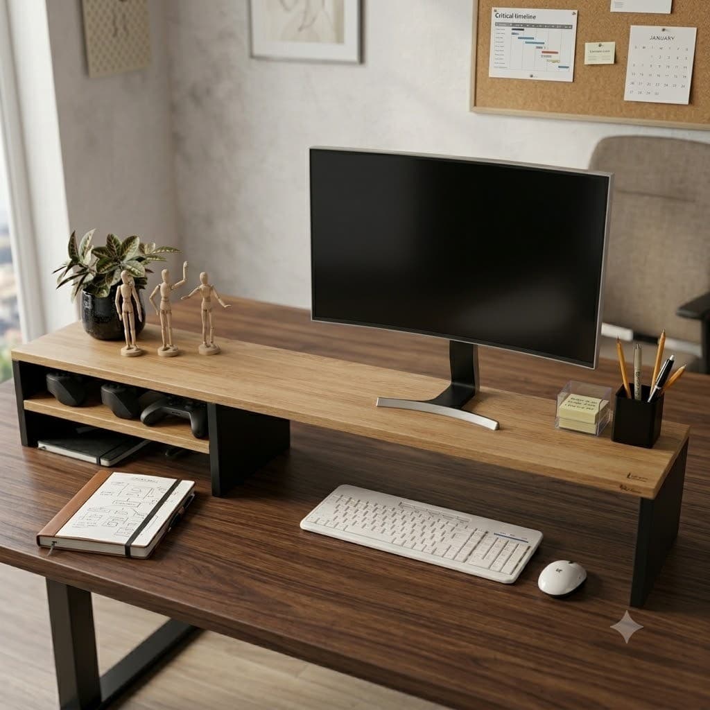 Suporte Para Monitor Mesa Egonomia Home Office Setup Game Preto Mel
