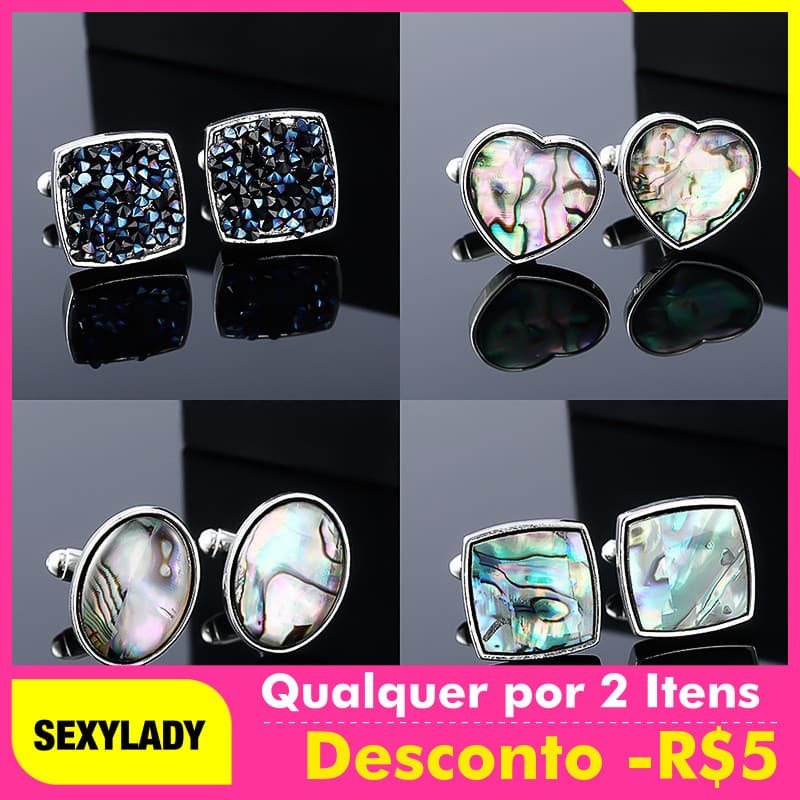 Abotoaduras masculinas de madrepérola com design de concha de abalone, abotoaduras quadradas de metal com concha em degr