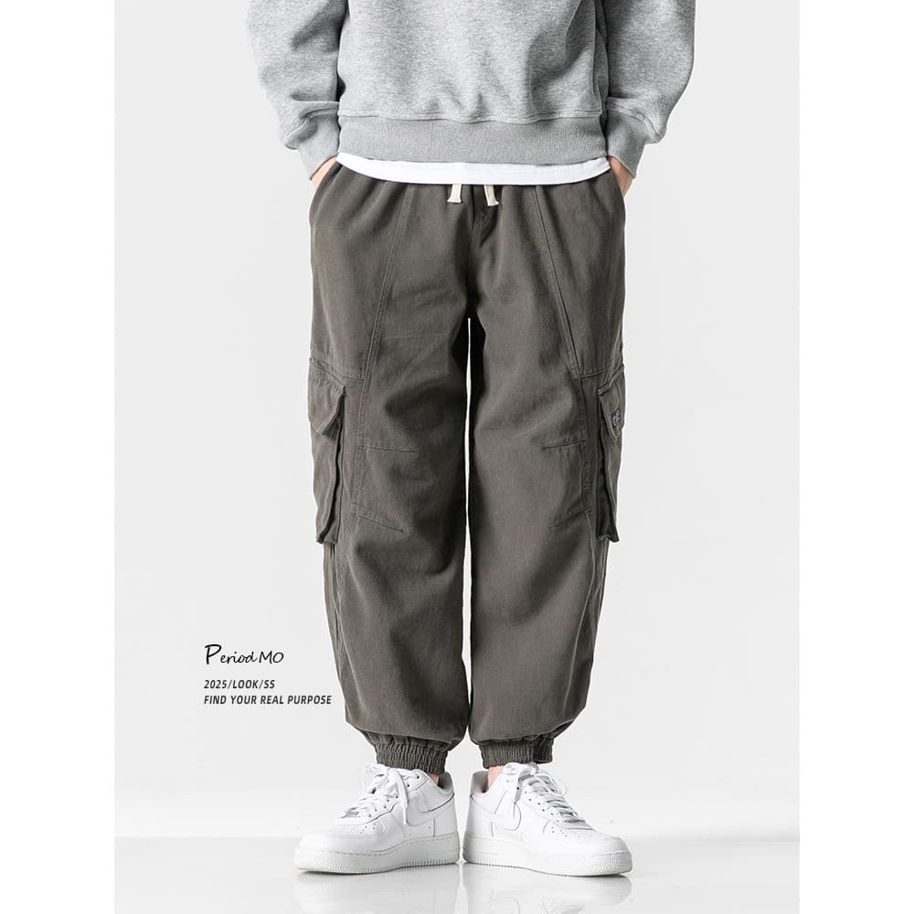 Americano Retro High-End funcional bolso macacão masculino Street Wear primavera outono novo estilo solto Casual Legging