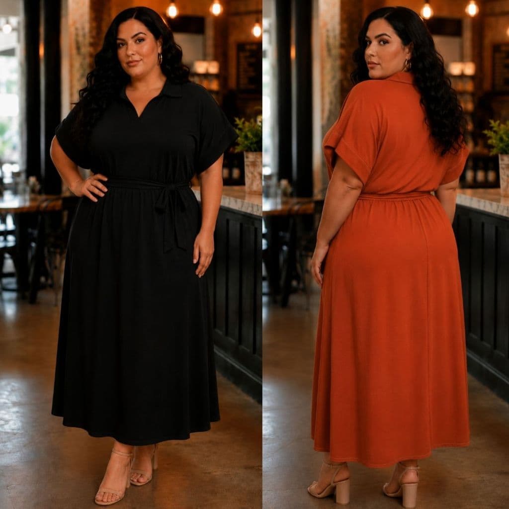 Vestido Plus Size Feminino Midi Chemise Com Faixa Gola V Moda Evangélica Casual Social