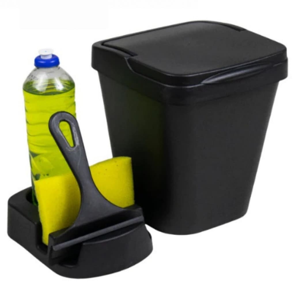 Kit Lixeira Pia 5 Litros + Porta Detergente Sabão + Rodinho de Pia Kit Cozinha 3 Peças