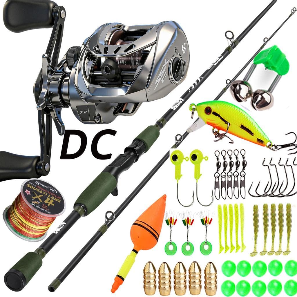 Kit de Pescaria Sougayilang Vara de pesca 1.80m 2 seções + Carretilha de pesca 7.2:1 + Linha de pesca + Isca de pesca