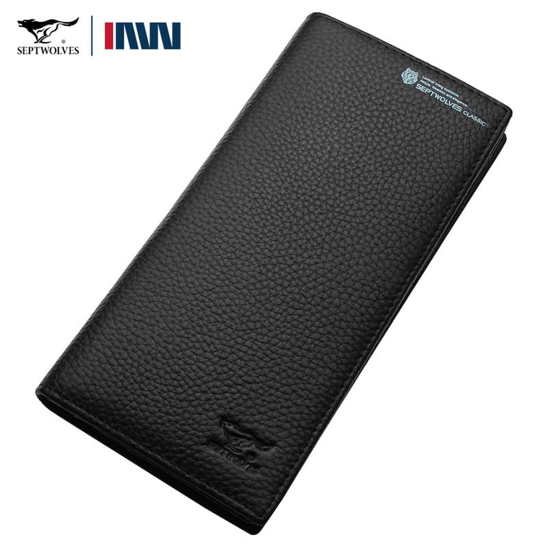 Sete lobos carteira masculina longa couro genuíno carteira moda novo estilo primeira camada carteira de couro macio