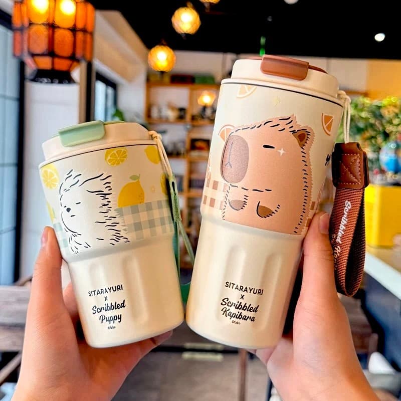 Kapibara copo de água meninas copo térmico de café de alto valor 2025 novo estilo copo de escritório pequeno portátil