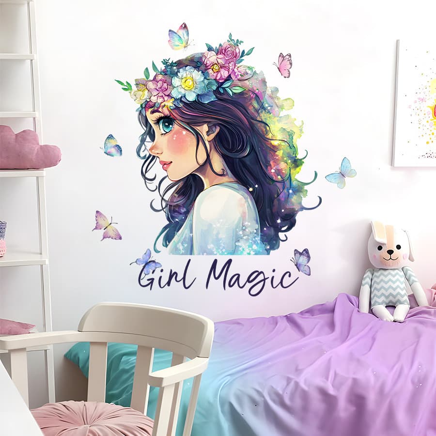 Adesivos de parede linda guirlanda menina adesivos de parede dos desenhos animados auto-adesivo Anime adesivos de parede