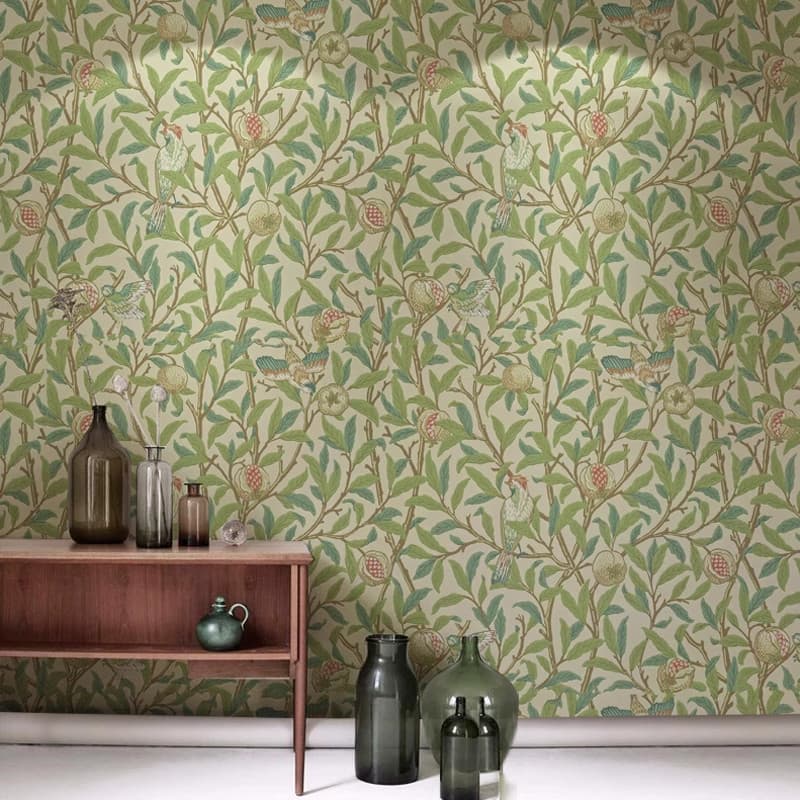 Americano romã flor pássaro papel de parede único Retro papel de parede nórdico pintado à mão fundo TV quarto sofá Mural