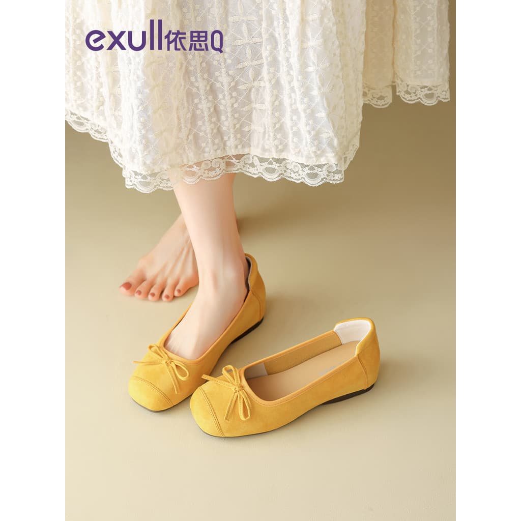 Yisi q amarelo elegante único sapatos femininos 2026 primavera outono novo estilo boca rasa All-Match sola macia dopamin