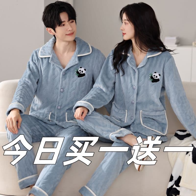 Novo estilo casal pijamas Coral velo senhoras médio grosso outono inverno Super macio moda masculina solta Homewear tern