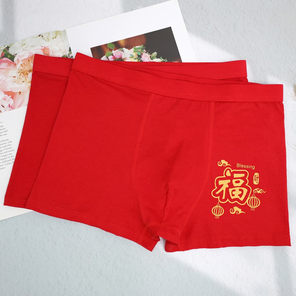 Cuecas boxer masculinas de algodão puro, 53-95kg, grande, vermelho, ano novo, cintura média, Benming, cuecas boxer
