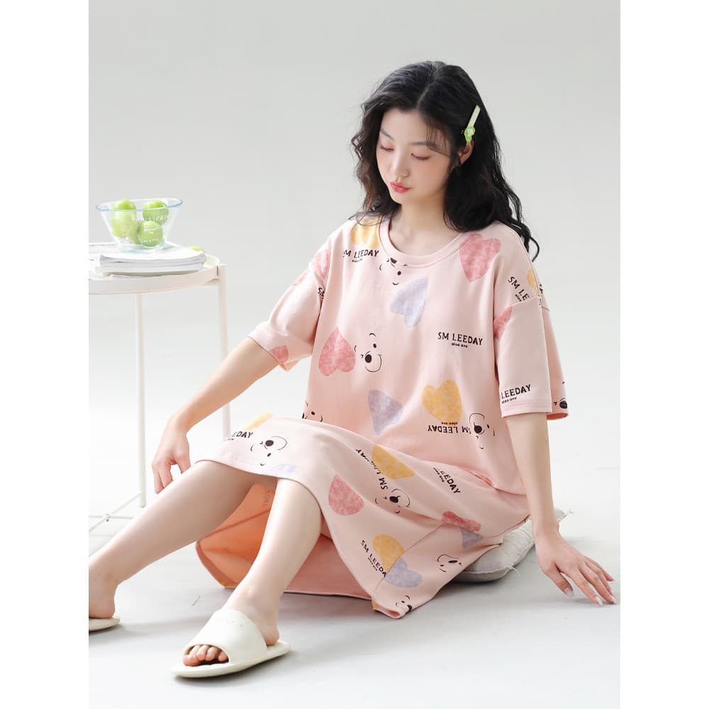 2024 novo estilo camisola feminina verão puro algodão manga curta comprimento médio versão coreana estilo fino algodão e